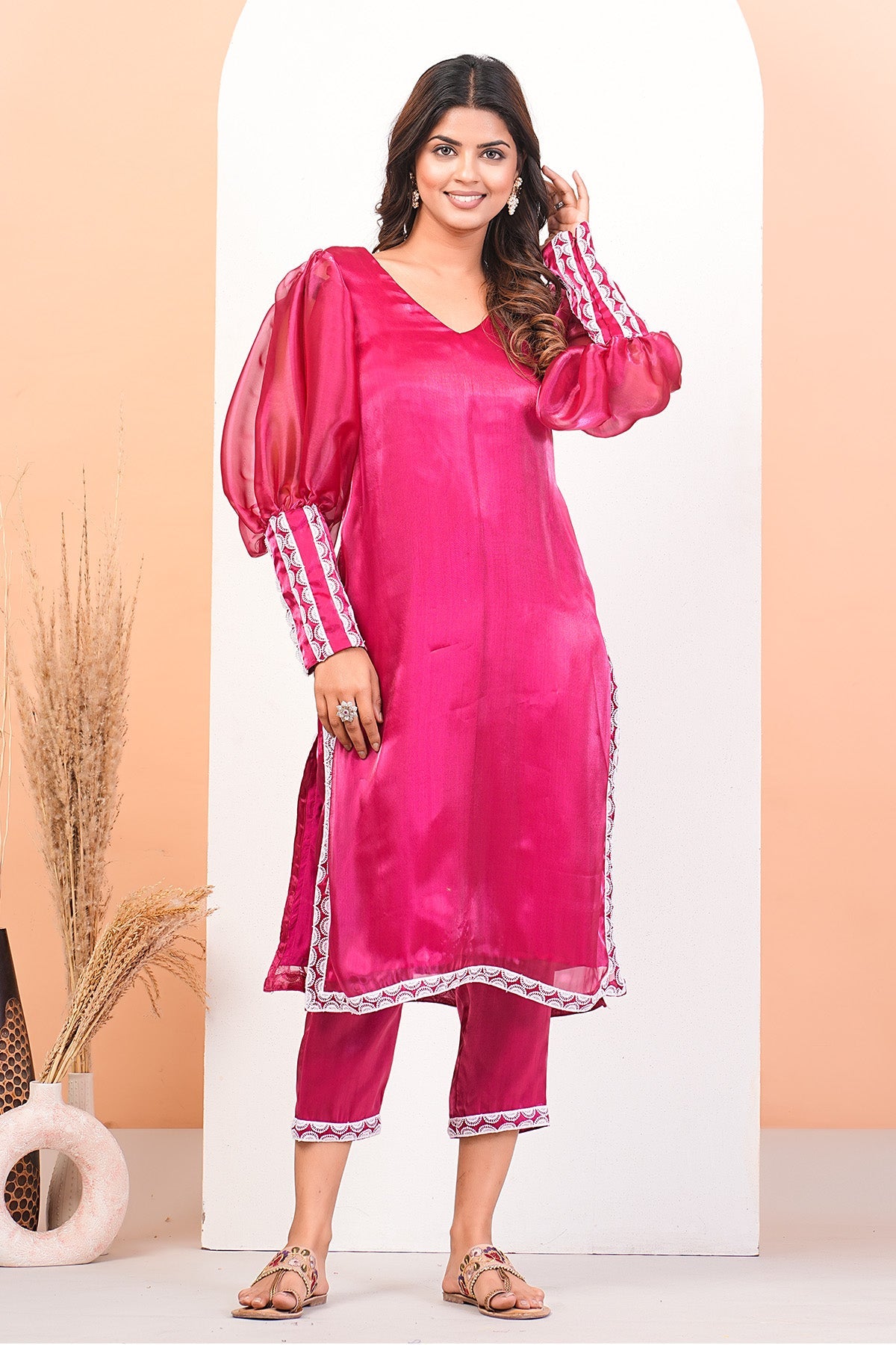 Buy Pink Puff Sleeves Kurta Set by Namita Sharma for Women online at ScrollnShops